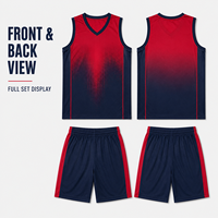 Uniforme de basket-ball pour hommes personnalisé, dégradé rouge marine, ensemble de maillots respirants à col en V pour les compétitions de basket-ball de ligue