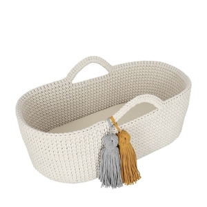 Panier à langer pour bébé Moïse naturel et conçu avec pompons Housse en coton imperméable pour le rangement des nouveau-nés - Product Image 3