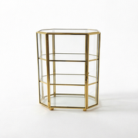 Boîte de rangement à bijoux en métal à trois niveaux octogonale avec logo personnalisé, en métal avec panneaux en verre, rangement compact pour bijoux, cadre en métal