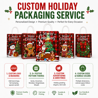 Tas Kado Kertas Motif Kotak-Kotak Natal dengan Pegangan Transparan Desain Pohon Santa untuk Hadiah Natal dan Kemasan Ritel