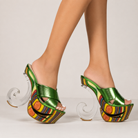 Mules à plateforme vert métallisé pour femme, personnalisables OEM ODM, talon transparent spirale 16 cm, sandales de soirée à brides croisées, sandales à talons en bois, chaussures