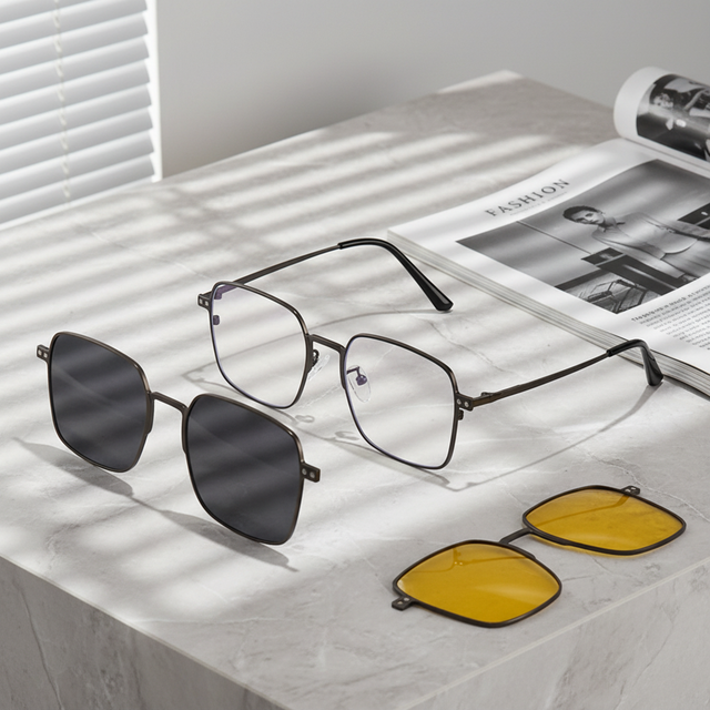 Stainless Metal Polarized Sunglasses Magnetic Clip-on Eyewear Spectacle Comfortable Yellow Lens Anti Blue Light Clips on Glasses