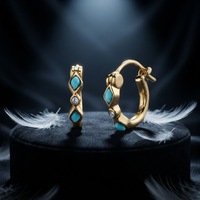 Boucles d'oreilles Huggie classiques Gemnel en argent 925 plaqué or avec turquoise pour cadeau de mariage