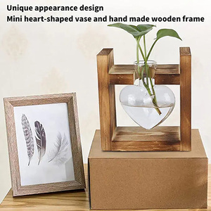 NEW Heart Shape Glass Vase Hydroponic Vases Terrarium Planter With Wooden <b>Stand</b> for Indoor Wedding Desktop Decoration - Product Image 3