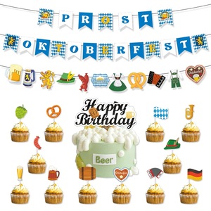 Décorations de fête Oktoberfest HEY PARTY, bannières, décorations de gâteaux, fournitures pour festival de la bière en intérieur - Product Image 1
