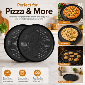 Emporio Paquete de 2 Sartenes Antiadherentes para Pizza de 16 Pulgadas, Bandeja de Acero al Carbono con Orificios Perforados, Libre de PFOA, PFOS, PTFE, Apta para Lavavajillas y Horno hasta 450°F - Product Image 2