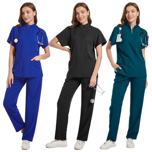 Women Scrub Set With Stand Up Collar Zipper Moisture Wicking Hospital Uniforms For Nurses Doctors Dental Workers - Product Image 5