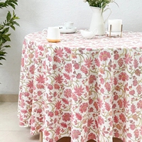 Nappe en coton vintage à motifs floraux pour table ronde, nappe en lin imprimée botanique rose pour la cuisine et les repas en plein air