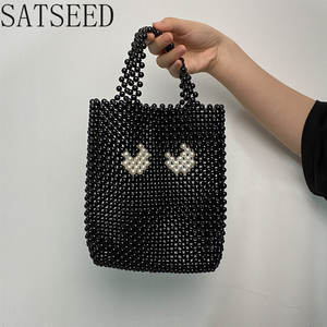 女性用ハンドバッグ2023新しい黒の高級デザイナーブランド手織りホーボシルバーイブニングクラッチビーズ手作りトップハンドル休暇 - Product Image 4