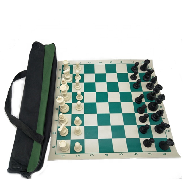 Set Catur Internasional Bepergian, Tas Kanvas Portabel Bahan Plastik PU, Papan Catur Vinil