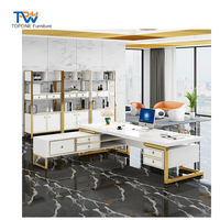 Table de direction de bureau en or de luxe bureaux cadre en acier inoxydable gestionnaire ordinateur bureau d'étude design moderne