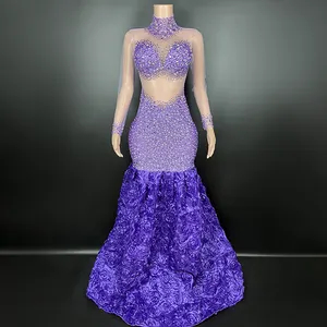 Novance Y2113 New Dresses Women Luxury Sexy Evening Elegant Long Party Dresses and Purple Wedding Dress Long Sleeve with Floral