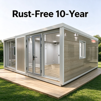 Maison conteneur extensible de 20 pieds avec murs entièrement vitrés, maison préfabriquée de luxe, structure en acier étanche pour cabane de vacances et logement saisonnier