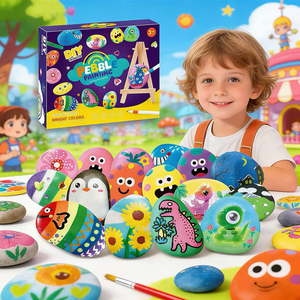 Kit de peinture sur galets DIY, ensemble d'art sur roche avec marqueurs acryliques et outils pour enfants, jeu créatif fait main - Product Image 5