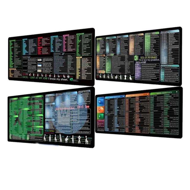 Mouse Pad for Excel/Word/PowerPoint Windows Shortcuts-Gaming Office Waterproof Non-Slip Stitched Edges-Natural Rubber
