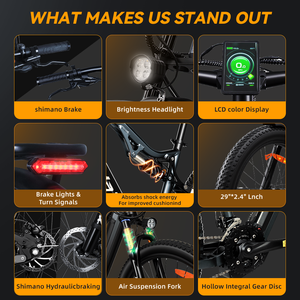 จักรยานไฟฟ้าราคาโรงงาน ระบบกันสะเทือนเต็มรูปแบบ ขนาด 29 นิ้ว จักรยานเสือภูเขาไฟฟ้า - Product Image 4