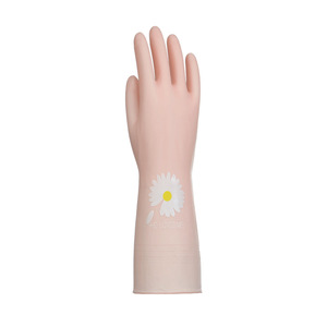 Guantes para lavar platos, de goma, impermeables, con estampado de flores, 32 cm de longitud, para limpieza de cocina - Product Image 1