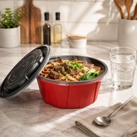 Bol en plastique rond de 800 ml, résistant aux micro-ondes, sans BPA, recyclable, de qualité alimentaire, anti-fuite, avec couvercle, boîte à emporter robuste rouge et noire