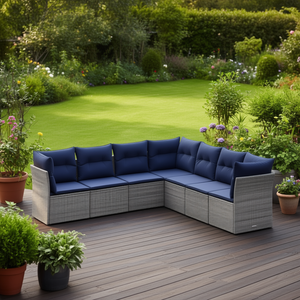 Gray Poly Rattan Patio <b>Sofa</b> <b>Set</b> With Cushions Outdoor Garden Furniture Contemporary Design - Product Image 2