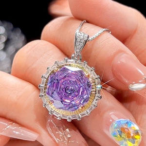 Factory Wholesale Fashion Jewelry Eco-friendly Copper Rose Cut 14-10MM Purple Cubic Zirconia Necklace <b>Set</b> for Bold Statements - Product Image 5