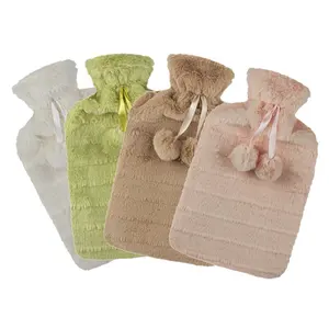 free sample wholesale warm rubber hot water bag with rabbit fur plush cover hot water bottle 2l cover