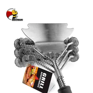 Beeman Heavy Duty Bristle Free Stainless Steel Clean Barbecue Bbq Grill <strong>Cleaning</strong> Brush and <strong>Scraper</strong> - Product Image 1