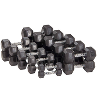 Ensemble d'haltères hexagonaux en caoutchouc noir de 25 lb avec support – Fabrication professionnelle