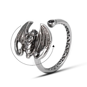 Waterproof 316L Stainless Steel <b>Fidget</b> <b>Rings</b> Bat Shape Retro Texture Decoration Open Adjustable Dark Jewelry for Men Women Daily - Product Image 1