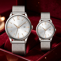 Ensemble de montres à quartz pour couple, boîtier et bracelet en acier inoxydable, montre-bracelet pour homme et femme, cadeau de la Saint-Valentin, logo personnalisé