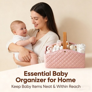 Panier de rangement portable pour bébé - Organisateur de couches matelassé et imperméable, avec poignée en cuir, en matériau stérile pour la crèche et les voyages - Product Image 1