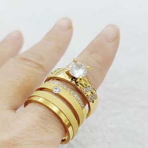 Joyería Europea Alianzas <span class=keywords><strong>de</strong></span> lujo Conjunto nupcial Anillos <span class=keywords><strong>de</strong></span> titanio dorado Promesa occidental Anillos <span class=keywords><strong>de</strong></span> compromiso <span class=keywords><strong>de</strong></span> boda Parejas - Product Image 3