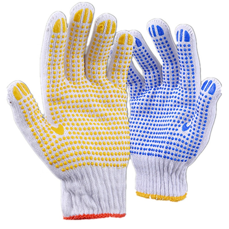 PVC Dotted Cotton Working Hand Gloves Dotted Construction Natural PVC Dots Industry Hand Gloves