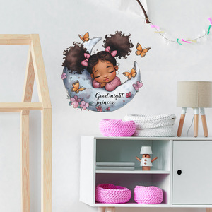 Di alta qualità ragazza nera carina dormire sulla luna fiori 3d decorazione farfalla <span class=keywords><strong>adesivi</strong></span> a prova di acqua per ragazze soggiorno - Product Image 4
