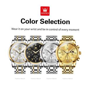   Montre à quartz de luxe 3628 en acier inoxydable multi-couleurs avec logo personnalisé, chronographe, phase de lune, étanche, tendance, OEM pour homme - Product Image 6