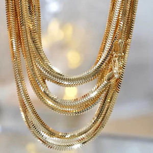 Collar de Cadena de Serpiente Plana de Oro Amarillo de 18K Au750, Cadena de Espiga, Joyería, Cadena Gruesa, Collar de Oro de 16''18'' - Product Image 3