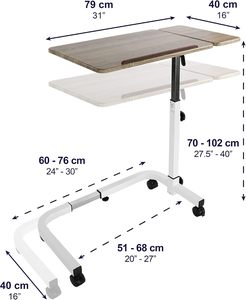 Ventas de fábrica Overbed Ruedas de mesa Altura ajustable Hospital Tilt Top Mesita de noche Rolling Overbed Table - Product Image 3