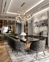 Ensemble de table à manger au design italien moderne, chaises en velours, mobilier de salle à manger de luxe, design complet pour villa, armoire de cuisine