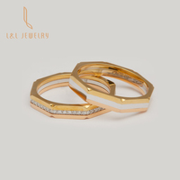 Yanhui — bague de mariage en or massif, anneau complet, en diamant véritable, hexagonal, en jaune, blanc et rose, 10/14/18K