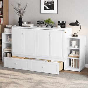 Queen Size Murphy <strong>Bed</strong> with Spacious Storage Drawers and Shelves, Ideal <strong>for</strong> Guest Rooms or Compact Bedrooms,White - Product Image 3