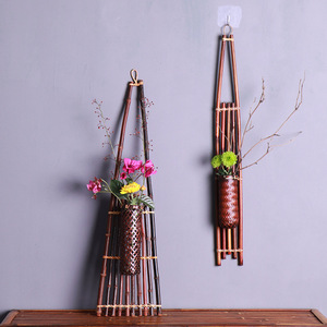Bamboo Wall Flower Vase Multi Piece Set Asian Zen Home Decor Hanging Plant Holder - Product Image 2