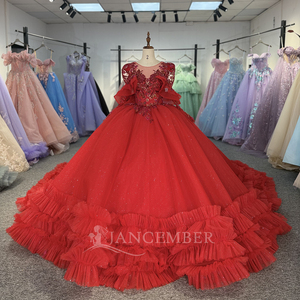 Jancember 6886 Beautiful <strong>Red</strong> <strong>Sequins</strong> Empire Ruffle Quinceanera 15 Girls Dresses - Product Image 1