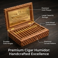 Coffret Humidor en Bois Sculpté du Vietnam pour Cigares, Boîte Humidifiante Marron pour Hommes, Étui de Bureau, Cadeau pour Père, Humidificateur pour 20 Cigares
