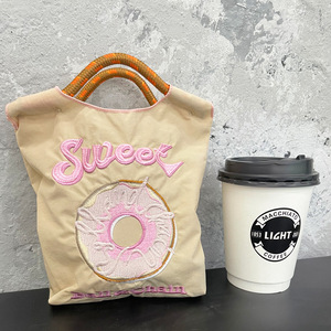 Mini Nhật Bản phong cách xách tay nylon vải mua sắm túi sinh thái thân thiện thời trang thêu hoa ballchain thích hợp mua sắm - Product Image 3