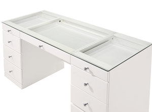 Modern Durable <b>Makeup</b> Vanity <b>Table</b> with Glass Top 9 Drawers White Wooden Bedroom Furniture for Living Room & Hotel Use - Product Image 5