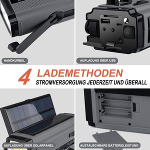 Modèle 2021 le plus récent, <span class=keywords><strong>radio</strong></span> portable d'urgence 5000 mAh avec lampe de lecture, manivelle et grand panneau solaire - Product Image 4