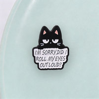 Épinglette en émail chat noir à expression drôle et texte sarcastique, en métal, décoration unique pour veste, sac à dos, tenue en jean, cadeau