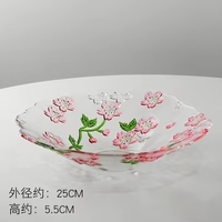 Groothandel op maat gemaakte moderne luxe handgeschilderde Japanse kersenbloesem glazen schaal hamerpatroon kristallen fruitschaal gouden rand