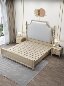Hot Sale Modern Luxury Upholstered <b>Bed</b> <b>Frame</b> Solid Wood <b>Queen</b> King <b>Size</b> Double <b>Bed</b> for Master Bedroom Home Furniture - Product Image 4