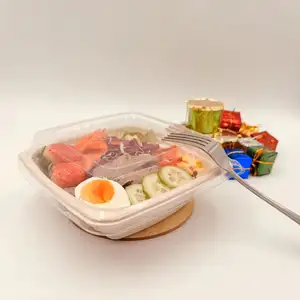 Compostable kağıt paket servis kutusu şeker kamışı küspe kase şeker kamışı toptan konteyner biyobozunur salata kabı