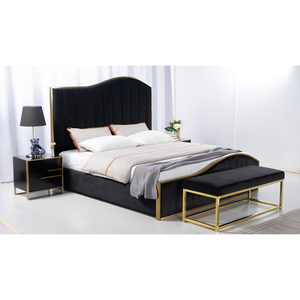 Set Camera da Letto di Lusso in Oro con Letto <span class=keywords><strong>Queen</strong></span> e King Size, Comò, Specchio, Comodino, Cassettiera, Nero - Product Image 1